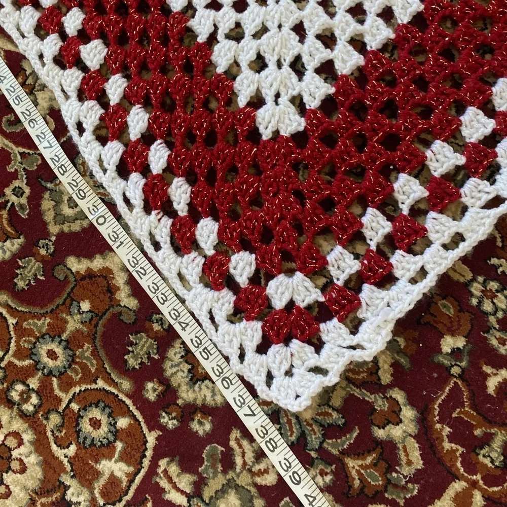 Festive Red and White Crochet Throw Blanket